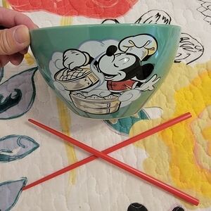 NWT Mickey Mouse Chef Ramen Bowl with Pair of Chopsticks